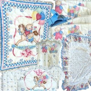 Vintage 90s Red Calliope Baby Bedding Complete Nursery SET Teddy Quilt & Accents